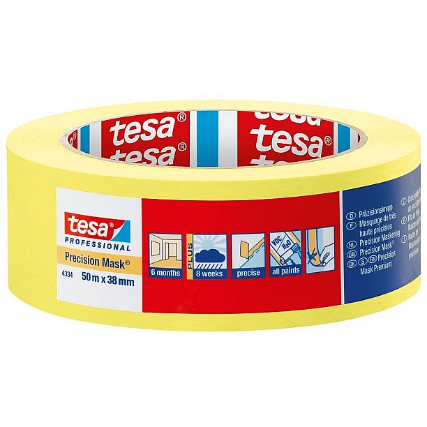 Tesa Precision Mask Indoor 04334  L.50mtr x B.38mm Geel (Per 6 Stuks)