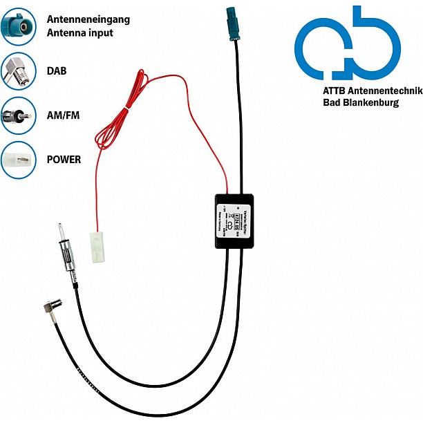 Bad Blankenburg Antennesplitter AM/FM DAB+ Fakra(m)>DIN(m)/SMB(f) passief Bad Blankenburg Antennesplitter AM/FM DAB+ Fakra(m)>DIN(m)/SMB(f) passief