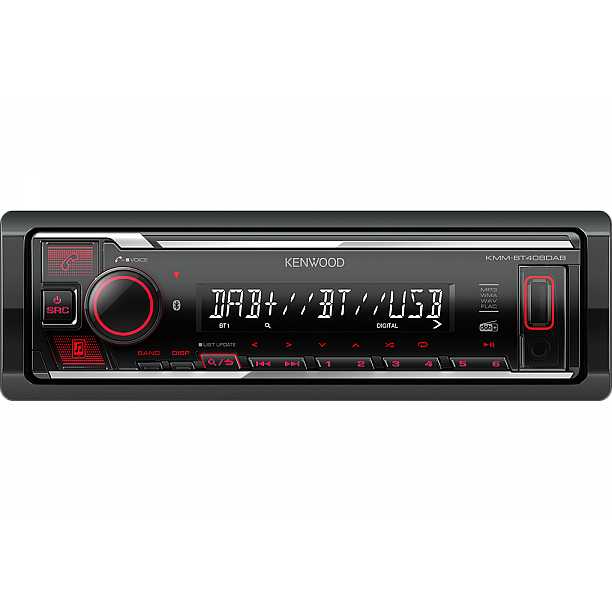 Kenwood KMM-BT408DAB Bluetooth autoradio + DAB - inclusief DAB+ antenne - Rood Kenwood KMM-BT408DAB Bluetooth autoradio + DAB - inclusief DAB+ antenne - Rood