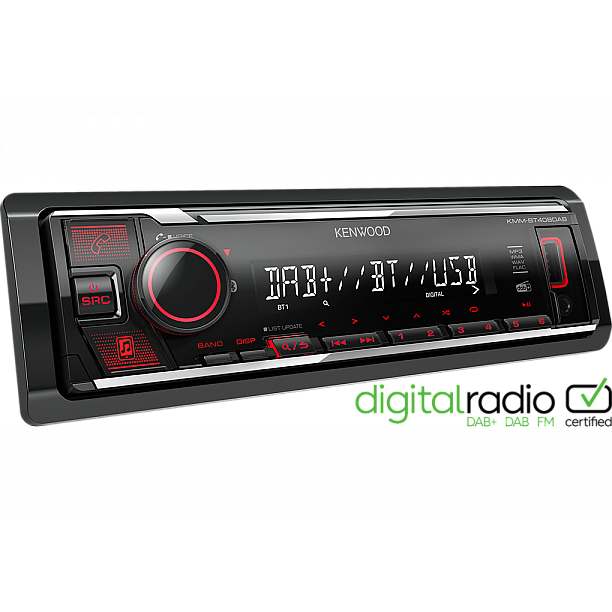 Kenwood KMM-BT408DAB Bluetooth autoradio + DAB - inclusief DAB+ antenne - Rood Kenwood KMM-BT408DAB Bluetooth autoradio + DAB - inclusief DAB+ antenne - Rood