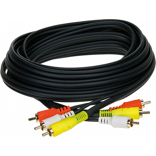 A/V Kabel 5 mtr. 3 plugs rood - wit - geel A/V Kabel 5 mtr. 3 plugs rood - wit - geel