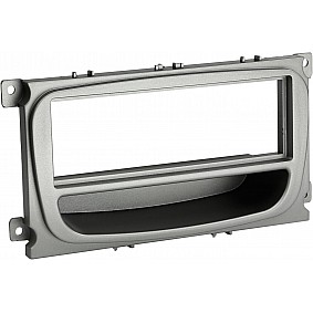 1-DIN Paneel met aflegbakje. Ford Mondeo /Focus / S-MAX / Galaxy Kleur: Zilver