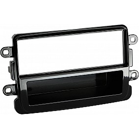 1-DIN Paneel met aflegbakje. Dacia / Fiat / Nissan/ Opel / Renault  Kleur: Piano Zwart