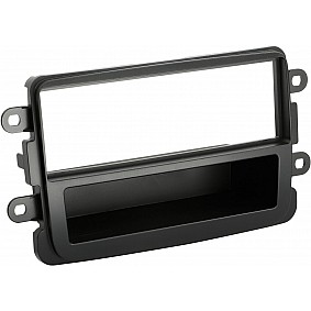 1-DIN Paneel met aflegbakje.Dacia / Fiat / Nissan/ Opel / Renault  Kleur: Zwart