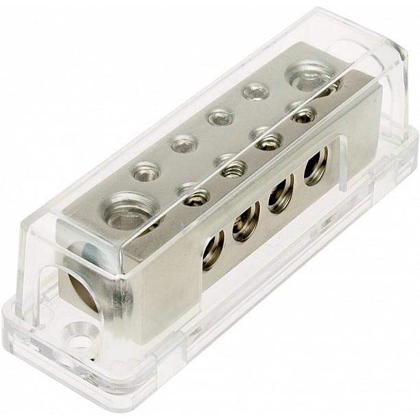 Power distribution block (silver)  2x50 mm² in / 8x10 mm out