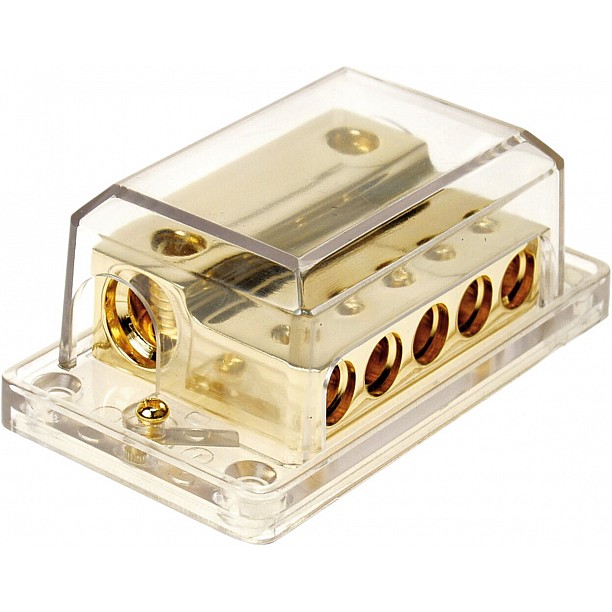 Power distribution block (gold) 2x35-50 mm² in / 5x20 mm out