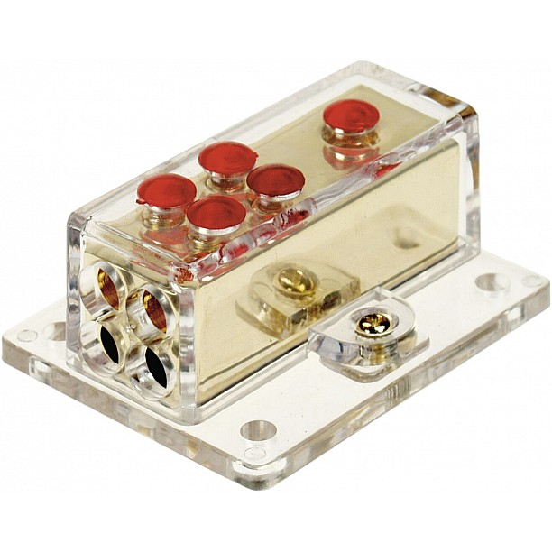 Power distribution block (gold) 1x20 mm² in / 4x10 mm² out