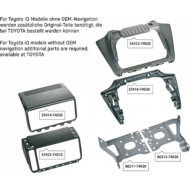 2-DIN Paneel Toyota iQ 2009-2019 Kleur: Zwart