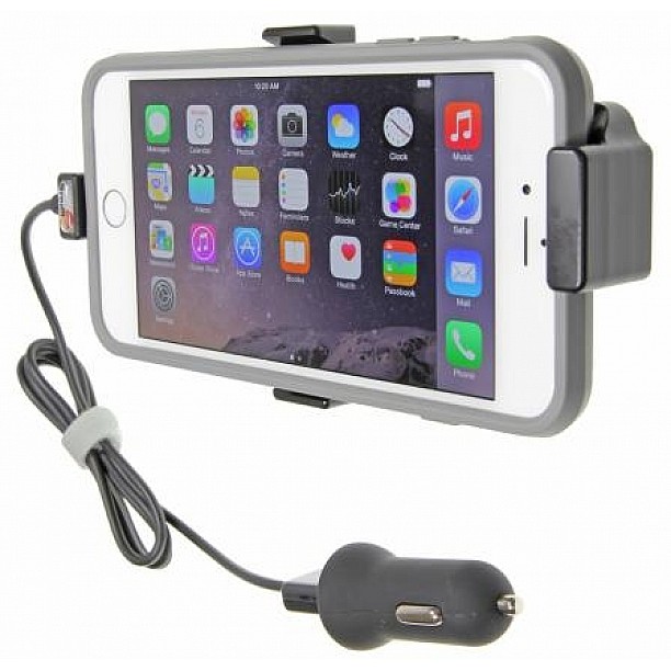 Brodit houder - Apple iPhone 6/6S/6 Plus/7 Plus/8 Plus/Xs Max Actieve houder met 12V USB Plug. (met/zonder hoes)