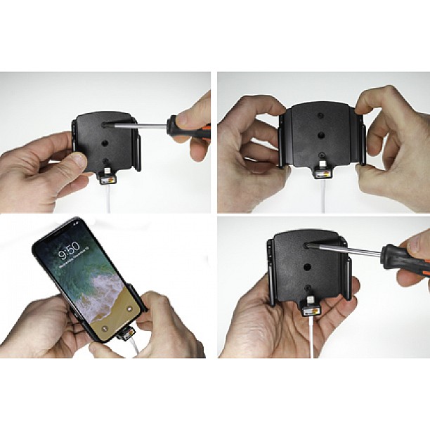 Brodit houder - Apple iPhone X / Xs Verstelbare houder met kabelbevestiging voor Apple kabel Brodit houder - Apple iPhone X / Xs Verstelbare houder met kabelbevestiging voor Apple kabel