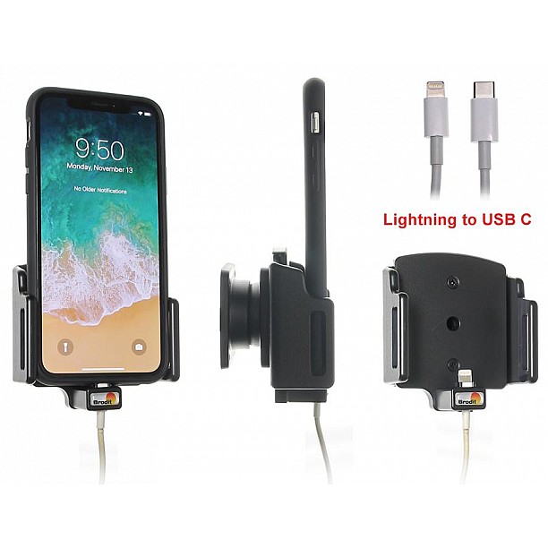 Brodit houder - Apple iPhone X / Xs Verstelbare houder met kabelbevestiging voor Apple kabel Brodit houder - Apple iPhone X / Xs Verstelbare houder met kabelbevestiging voor Apple kabel