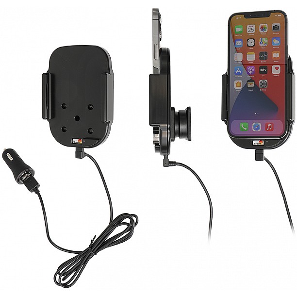 Brodit houder - Apple iPhone 12 Pro Max Qi Wireless  Actieve verstelbare houder met 12V USB plug