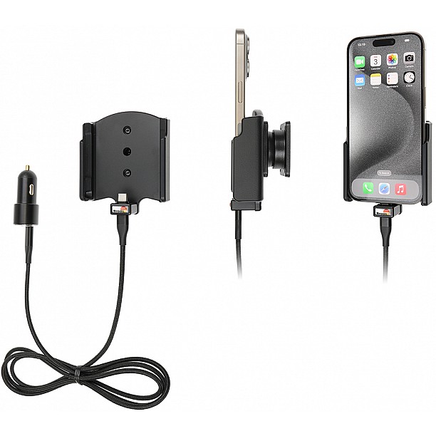 Brodit houder - Apple iPhone 15 Actieve houder met 12V USB plug (Gestoffeerd)
