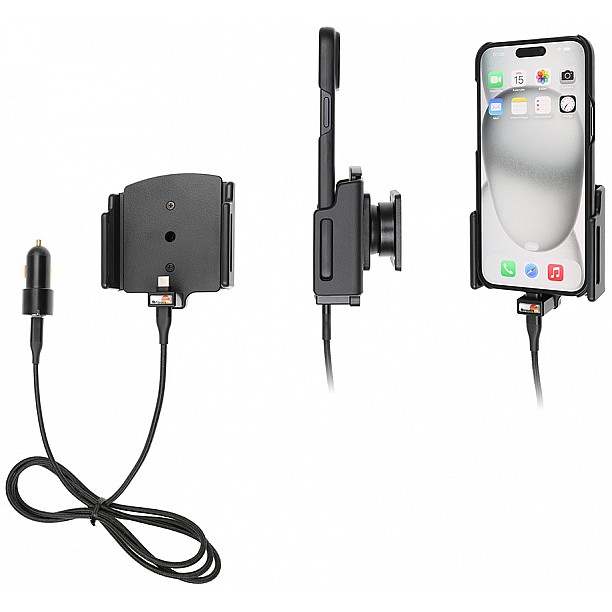 Brodit houder - Apple iPhone 15 Plus / 15 Pro MAX , Actieve verstelbare  houder met 12V USB SIG-Plug 70-83mm