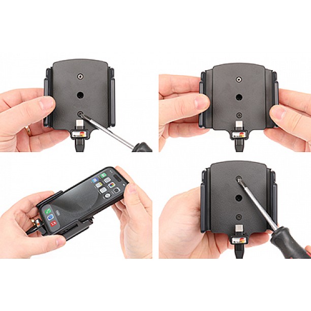 Brodit houder - Apple iPhone 15 / 15 Pro , Actieve verstelbare  houder met 12V USB SIG-Plug 70-83mm