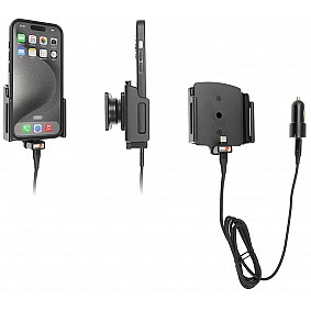Brodit houder - Apple iPhone 15 / 15 Pro , Actieve verstelbare  houder met 12V USB SIG-Plug 70-83mm