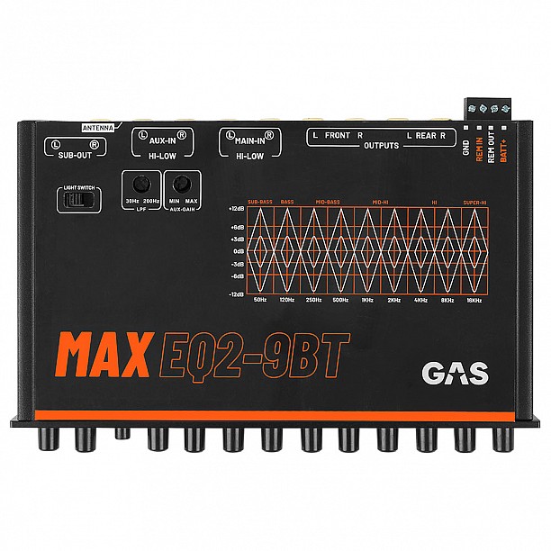 GAS MAX ½DIN 9-band EQ with Bluetooth, 6V Pre-Outs