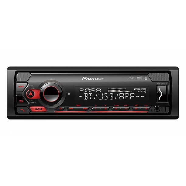 Pioneer MVH-420DAB Receiver 1DIN USB/BT/DAB+ rood Pioneer MVH-420DAB Receiver 1DIN USB/BT/DAB+ rood