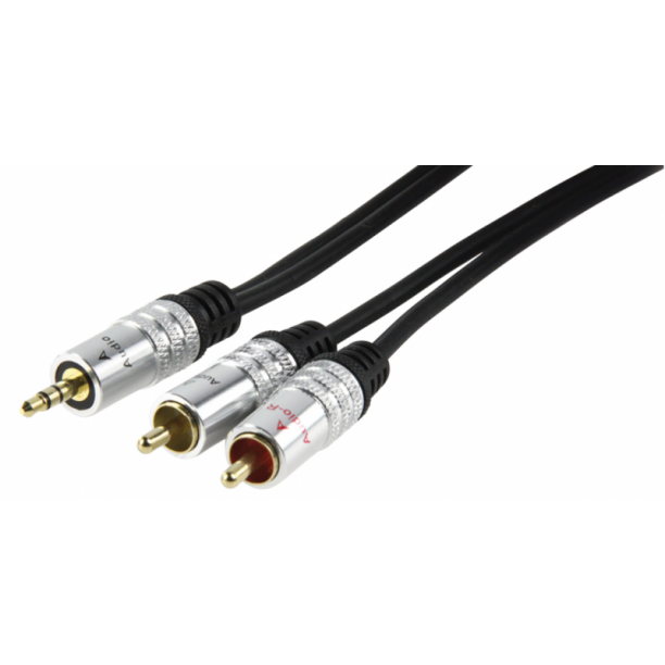 Audio cable 3.5 mm jack (male) > 2x RCA cinch (male) premium, 2.5 meter Audio cable 3.5 mm jack (male) > 2x RCA cinch (male) premium, 2.5 meter