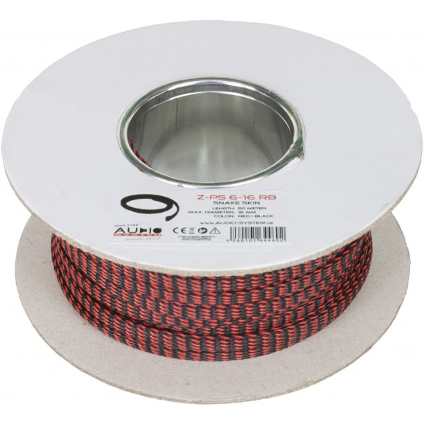 AUDIO SYSTEM Professionele gevlochten kous. Rol van 50 mtr. Diameter 6 tot 16 mm Rood/Zwart