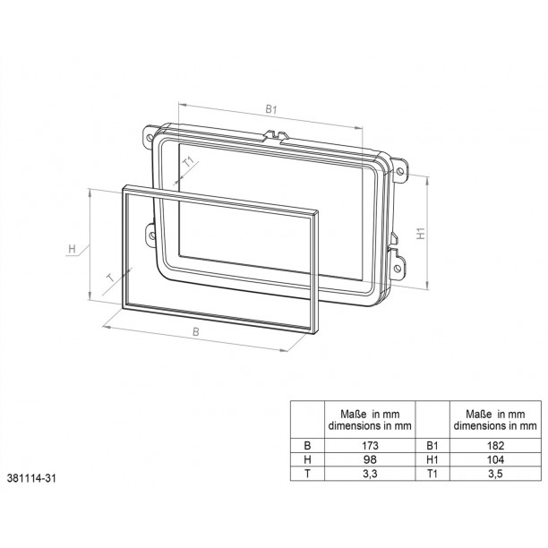 2-DIN Paneel Ford Ranger 2012-2014 Kleur: Zwart Met Display