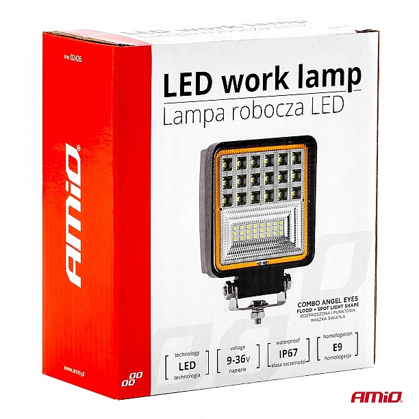 Werklamp AWL12 42 LED FLootlight & Spotlight 9-36V, afm.: 110x110mmm Angel Eyes