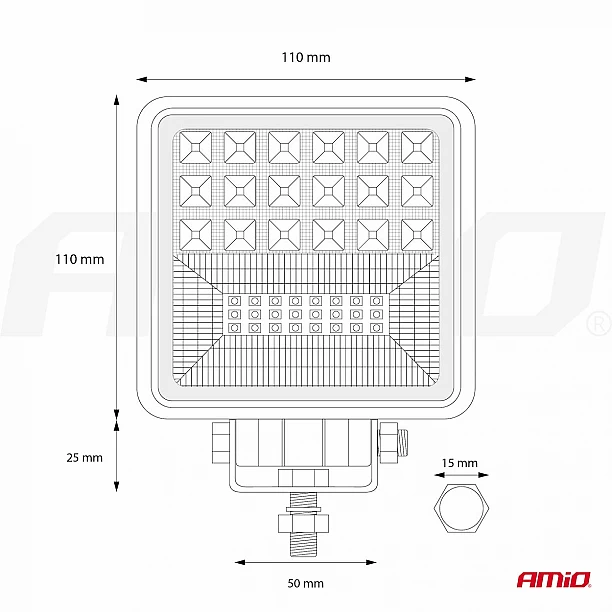 Werklamp AWL12 42 LED FLootlight & Spotlight 9-36V, afm.: 110x110mmm Angel Eyes