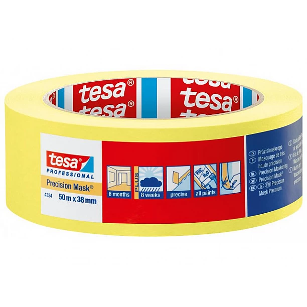 Tesa Precision Mask Indoor 04334  L.50mtr x B.38mm Geel (Per 4 Stuks)