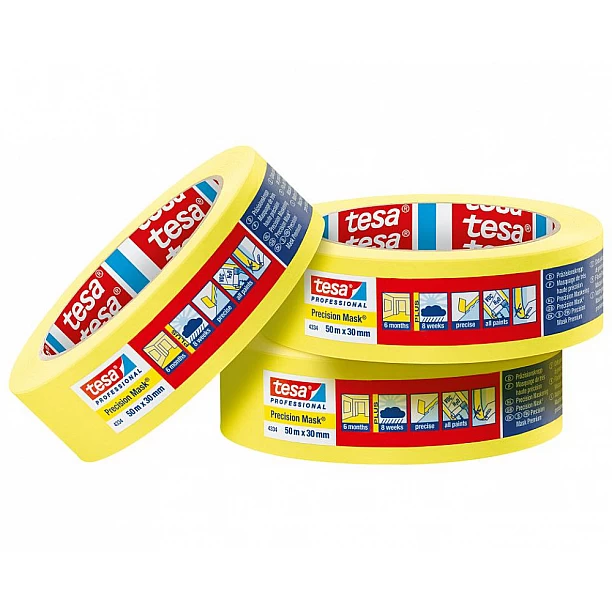 Tesa Precision Mask Indoor 04334  L.50mtr x B.38mm Geel (Per 4 Stuks)