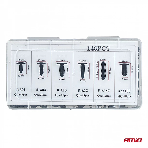 Set met 146stuks Automotive clips en bevestigingspinnen