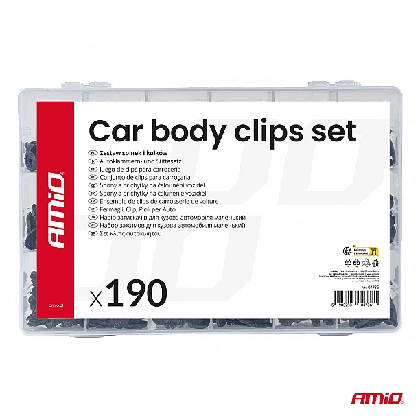 Set met 190stuks Automotive clips en bevestigingspinnen