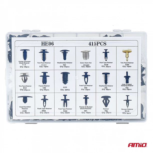Set met 415stuks Automotive clips en bevestigingspinnen