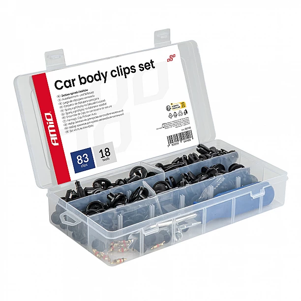 Set met 83stuks Automotive clips en bevestigingspinnen en gereedschap