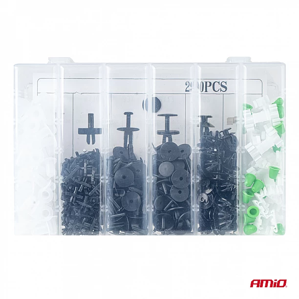 Set met 290stuks Automotive clips en bevestigingspinnen