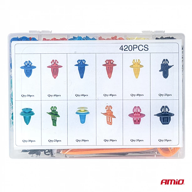 Set met 420stuks Automotive clips + 15stuks gereedsschap