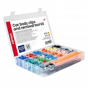 Set met 420stuks Automotive clips + 15stuks gereedsschap