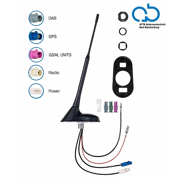 Bad Blankenburg 16V Dak antenne AM/FM DAB+, DVB-T, GPS 76graden hoek Bad Blankenburg 16V Dak antenne AM/FM DAB+, DVB-T, GPS 76graden hoek