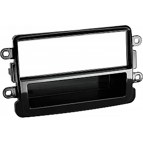 1-DIN Paneel met aflegbakje. Dacia / Fiat / Nissan/ Opel / Renault  Kleur: Piano Zwart