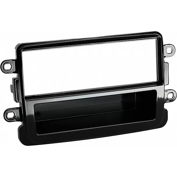 1-DIN Paneel met aflegbakje. Dacia / Fiat / Nissan/ Opel / Renault Kleur: Piano Zwart 1-DIN Paneel met aflegbakje. Dacia / Fiat / Nissan/ Opel / Renault Kleur: Piano Zwart