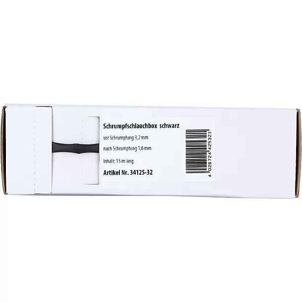 Krimpkous Zwart Ø 3.2 mm Ø 1.6 mm Lengte 15 meter Krimpkous Zwart Ø 3.2 mm Ø 1.6 mm Lengte 15 meter