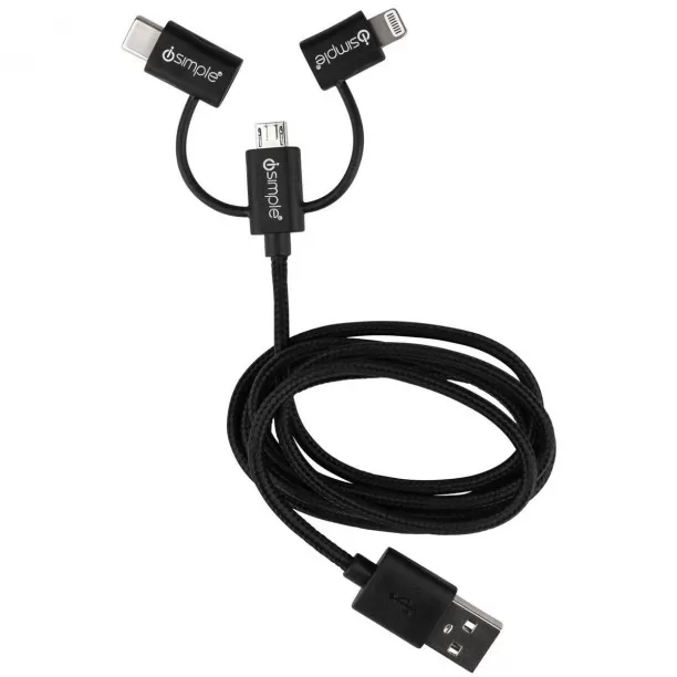 iSimple Datakabel USB naar Lightning / Micro USB / USB C 1m zwart iSimple Datakabel USB naar Lightning / Micro USB / USB C 1m zwart