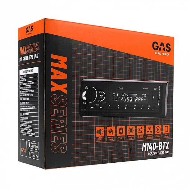 GAS MAX 1DIN BT, AUX, USB, APP, DSP, RDS