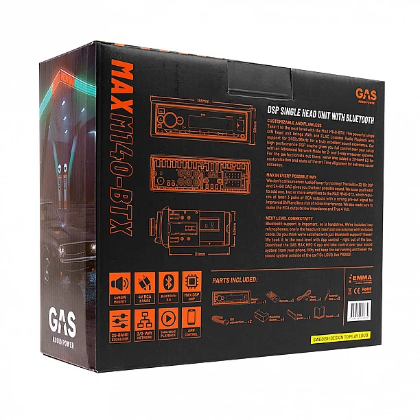GAS MAX 1DIN BT, AUX, USB, APP, DSP, RDS