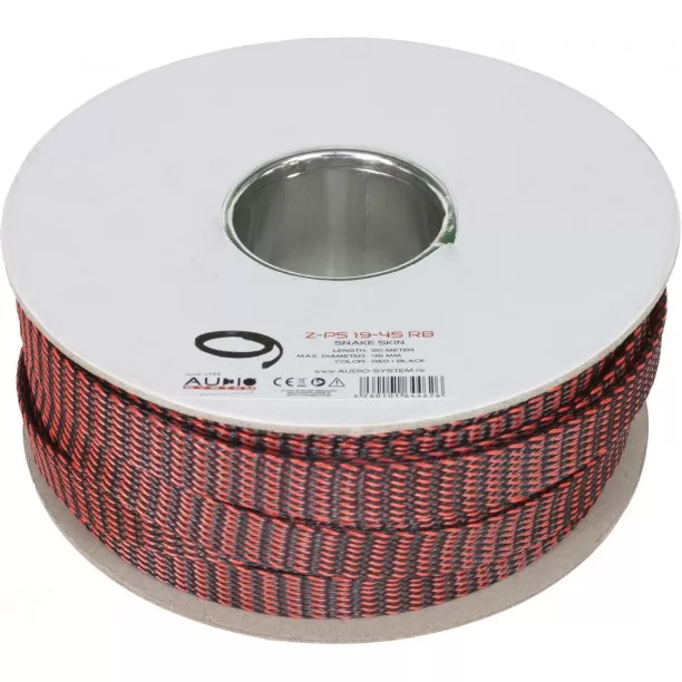 AUDIO SYSTEM Professionele gevlochten kous. Rol van 50 mtr. Diameter 19 tot 45 mm Rood/Zwart AUDIO SYSTEM Professionele gevlochten kous. Rol van 50 mtr. Diameter 19 tot 45 mm Rood/Zwart