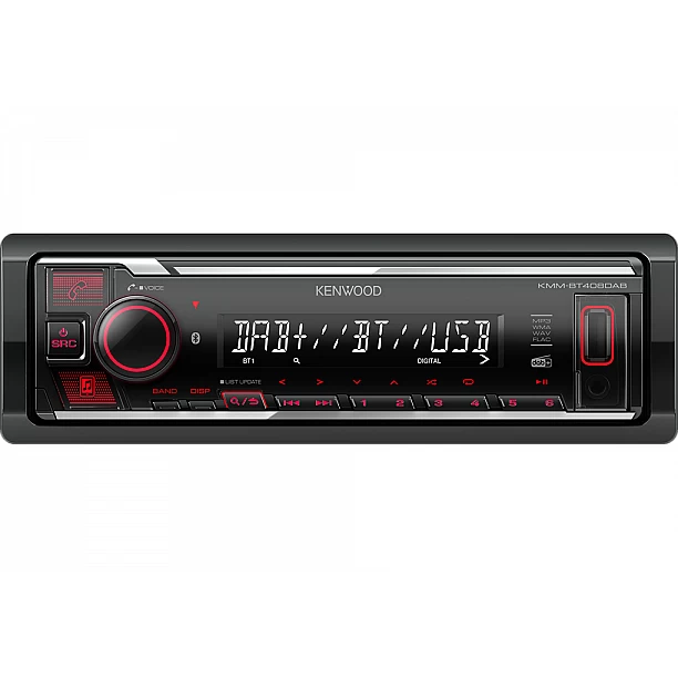Kenwood KMM-BT408DAB Bluetooth autoradio + DAB - inclusief DAB+ antenne - Rood