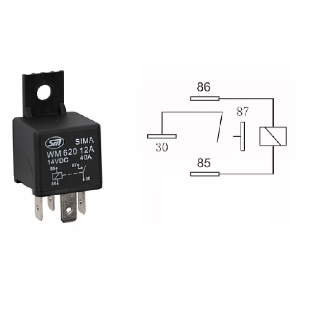 4 polig relais + bevestigingsbeugel 1a bedrading standaard spoel 12v, 40a, 1,6w 26,5x26,5x24,5 (+16)
