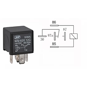 5 polig relais 1A bedrading standaard coll 12V, 40/30A, 1,6W 26,5x26,5x24,5