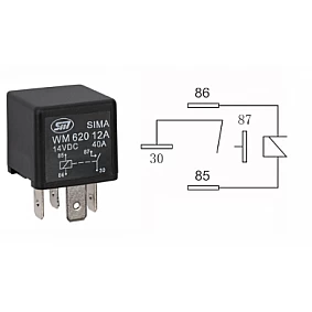 4 polig relais 1a bedrading standaard spoel 12v, 40a, 1,6w 26,5x26,5x24,5 in blister