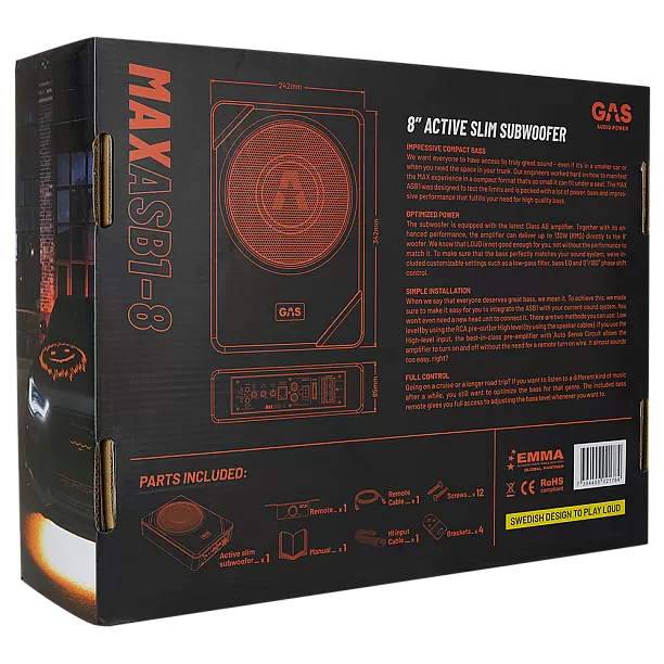 GAS MAX Level 1 Amplified Underseat Subwoofer 8 GAS MAX Level 1 Amplified Underseat Subwoofer 8